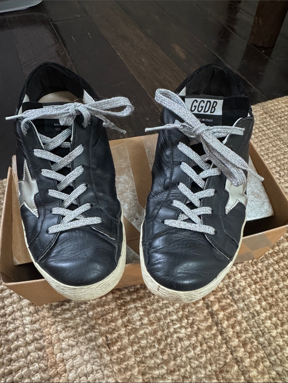 Golden Goose Black Leather Sneakers with Silver Star